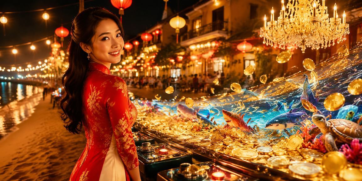 Người chơi trong trang phục áo dài trải nghiệm casino tại Hội An