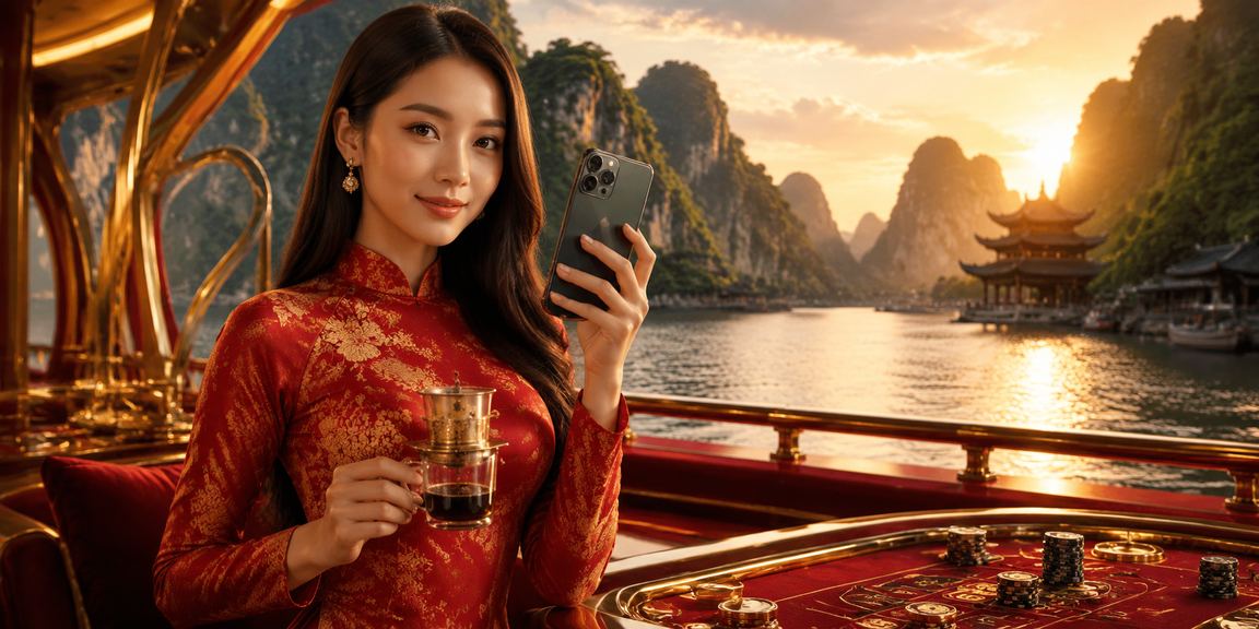 Người chơi mặc áo dài trải nghiệm Baccarat tại Ninh Bình